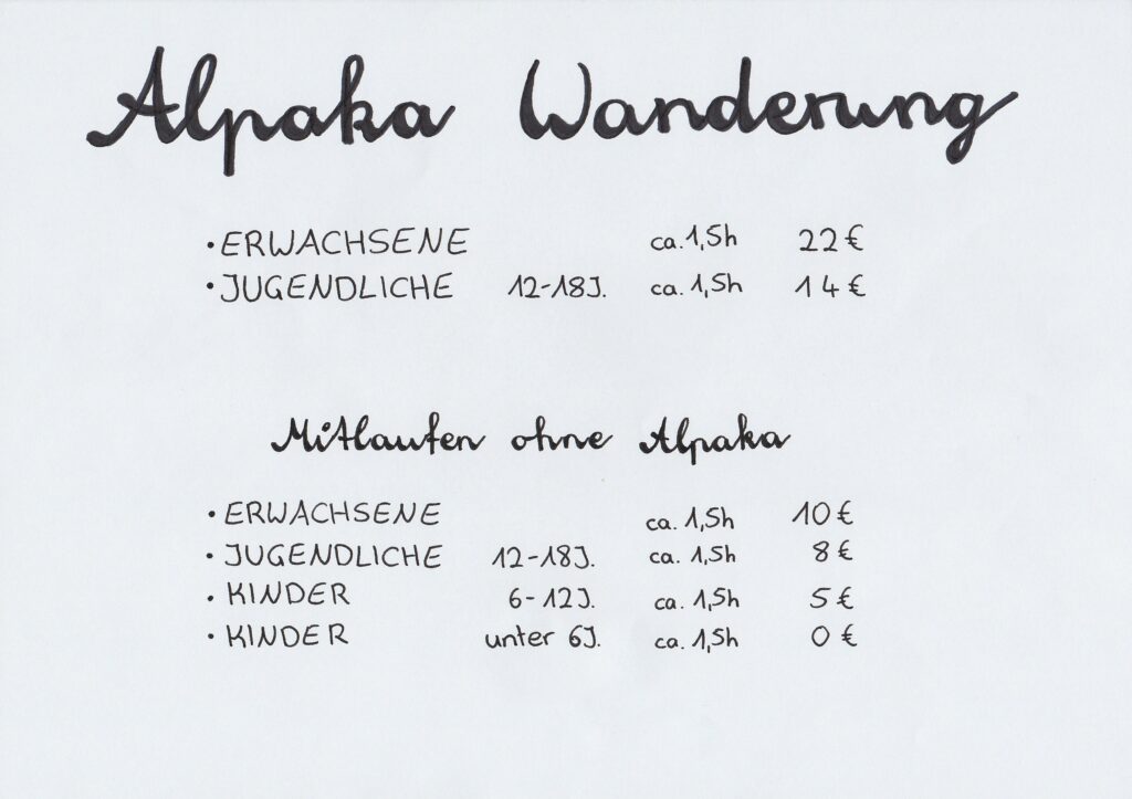 Angebote Alpaka Wanderungen